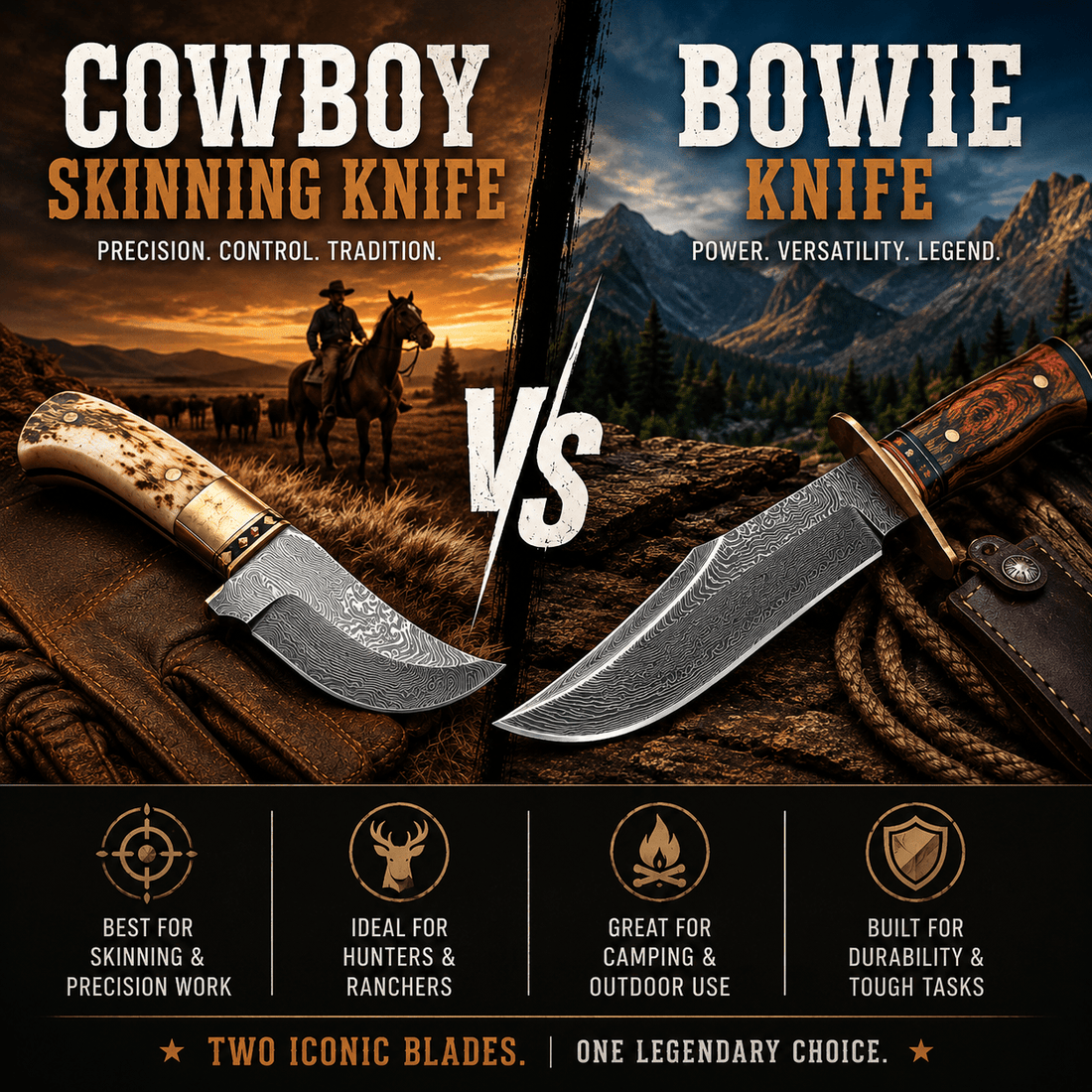 Cowboy Skinning Knife vs Bowie Knife: Which One Is Best for Hunting and Outdoor Use? - SHAM KNIVES