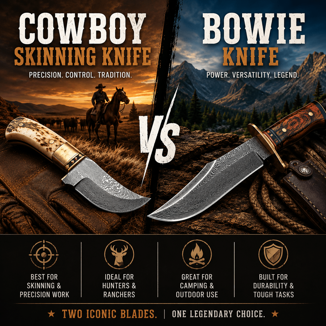 Cowboy Skinning Knife vs Bowie Knife: Which One Is Best for Hunting and Outdoor Use? - SHAM KNIVES