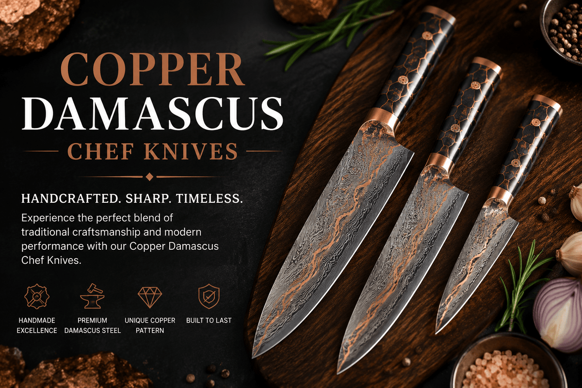 Copper Damascus Chef Knives - SHAM KNIVES