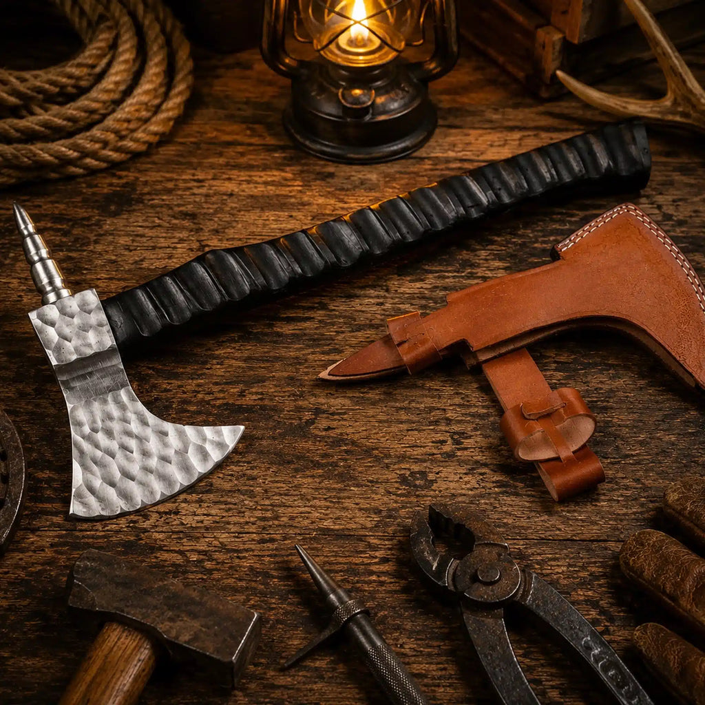 1075 carbon steel spike tomahawk axe with hammered steel head