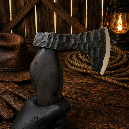 Close-up of forged steel axe head