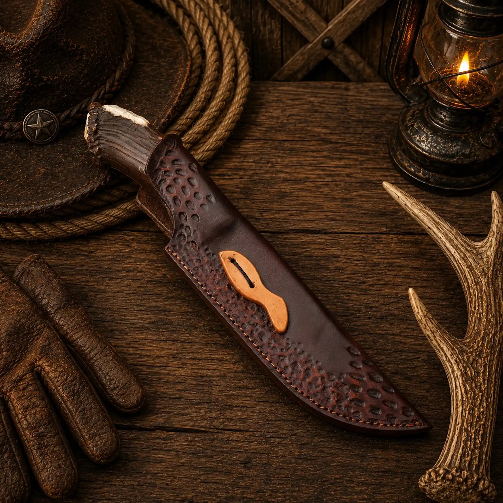 Thirteen-inch Bowie knife with natural stag-horn handle