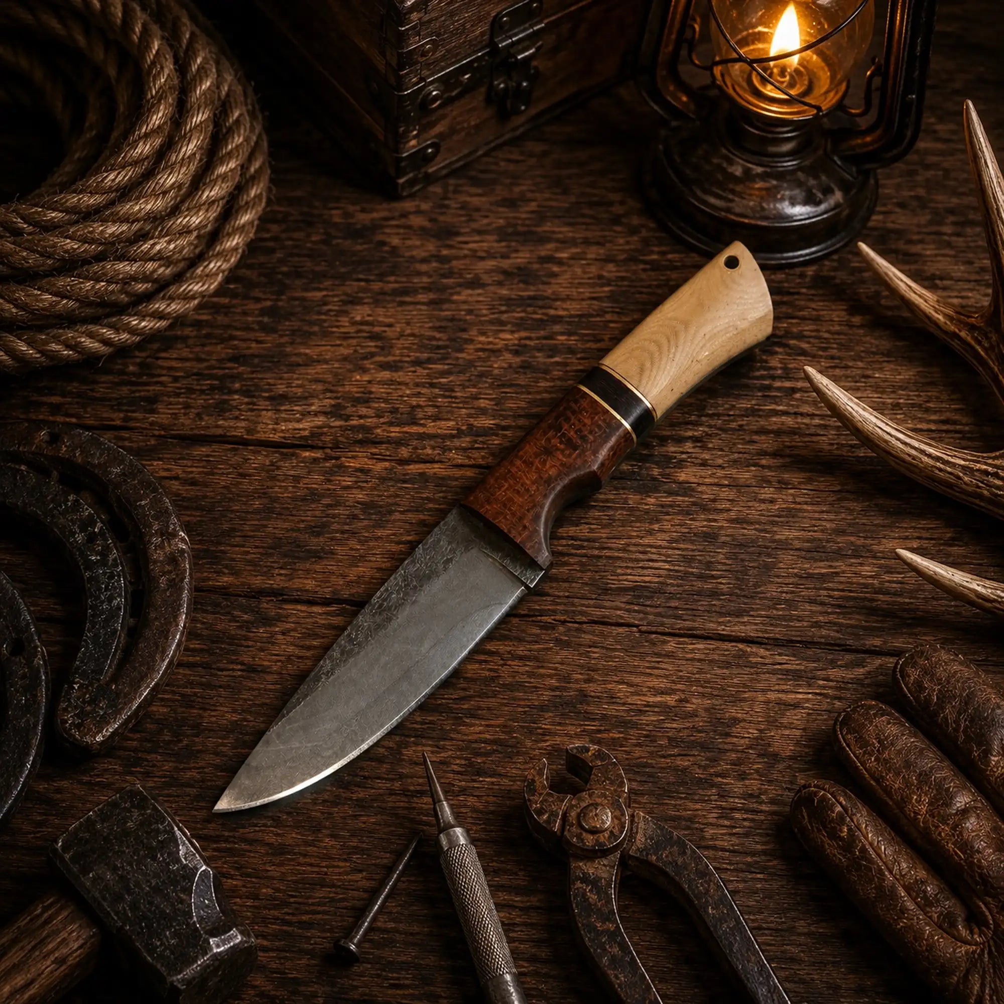 10 inch 1095 carbon steel camping knife with 5 inch drop point blade