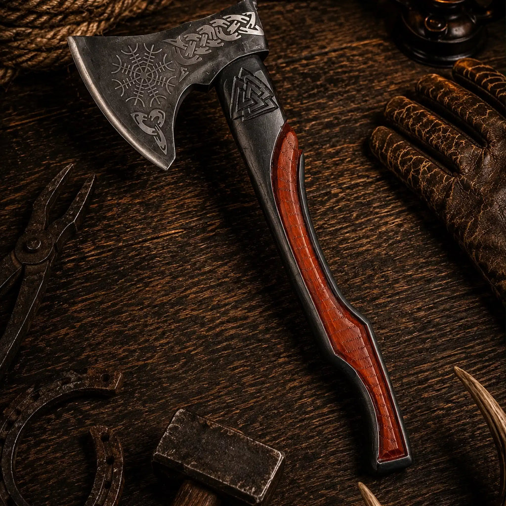1095 high carbon steel Norse axe with 4.5 inch cutting edge