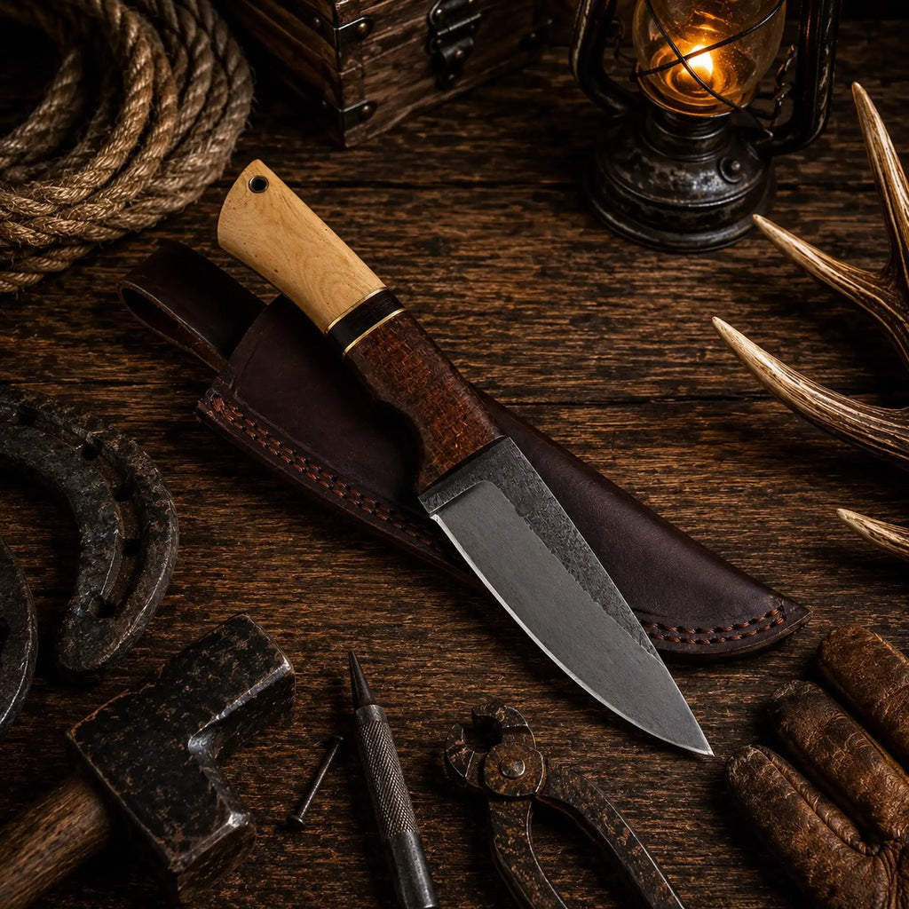1095 drop point acid wash carbon steel fixed blade hunting knife