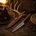 13.5-inch Copper Damascus chef knife with rosewood handle