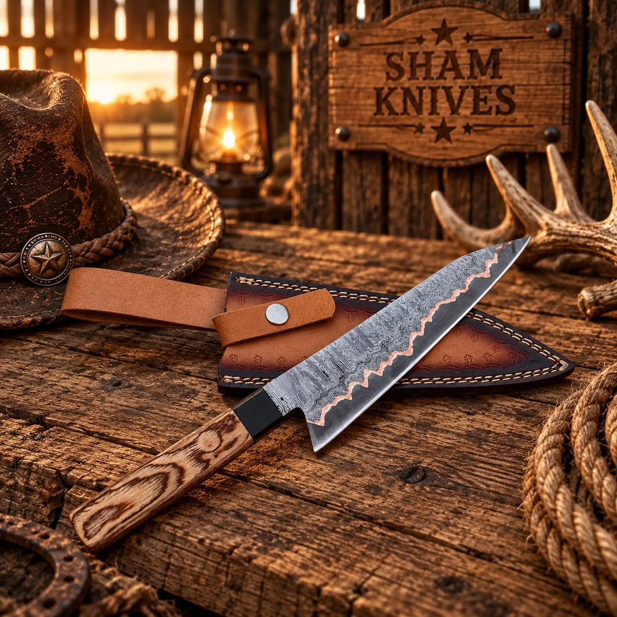 13-inch Copper Damascus kitchen chef knife