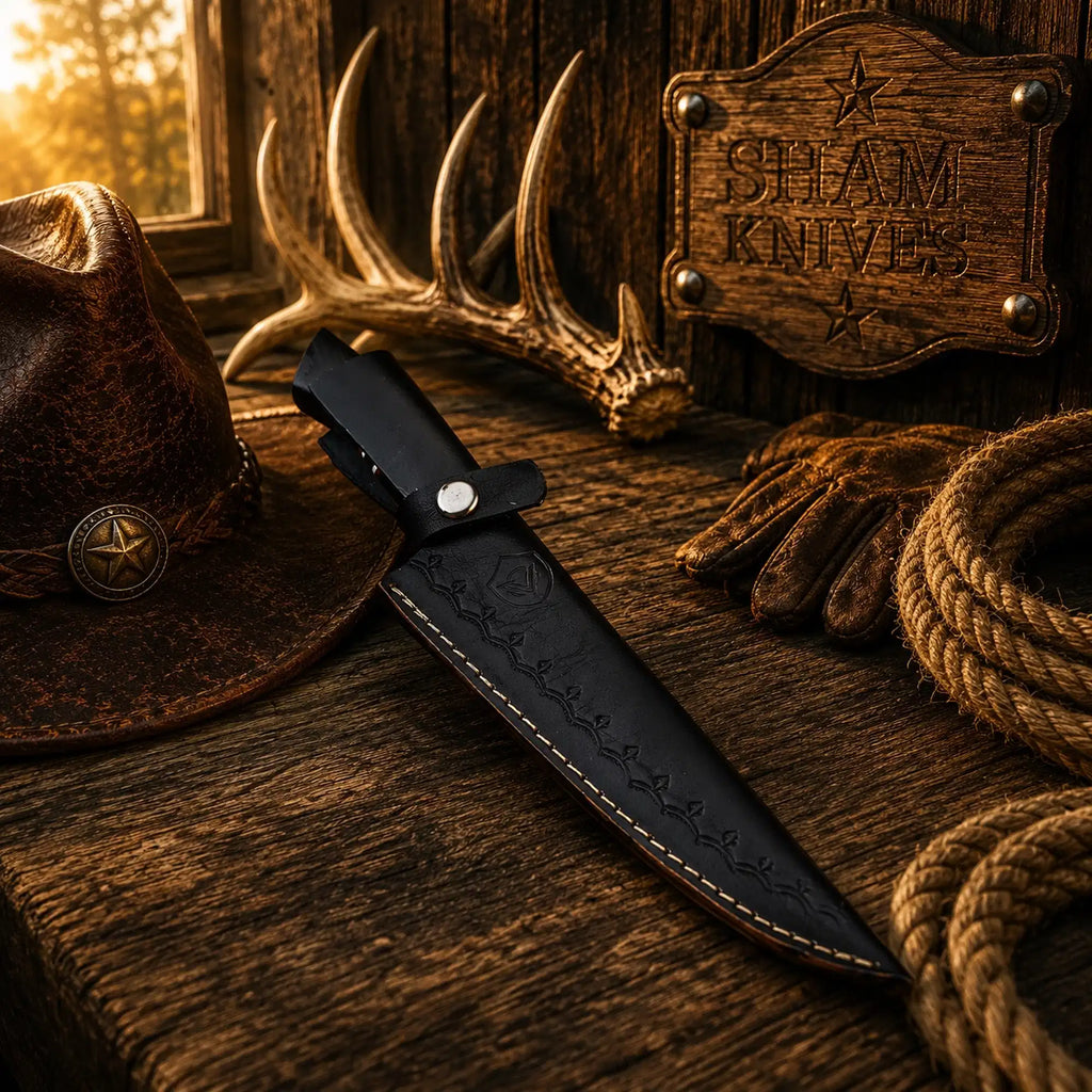 13 inch Copper Damascus fishing knife with dark forged blade