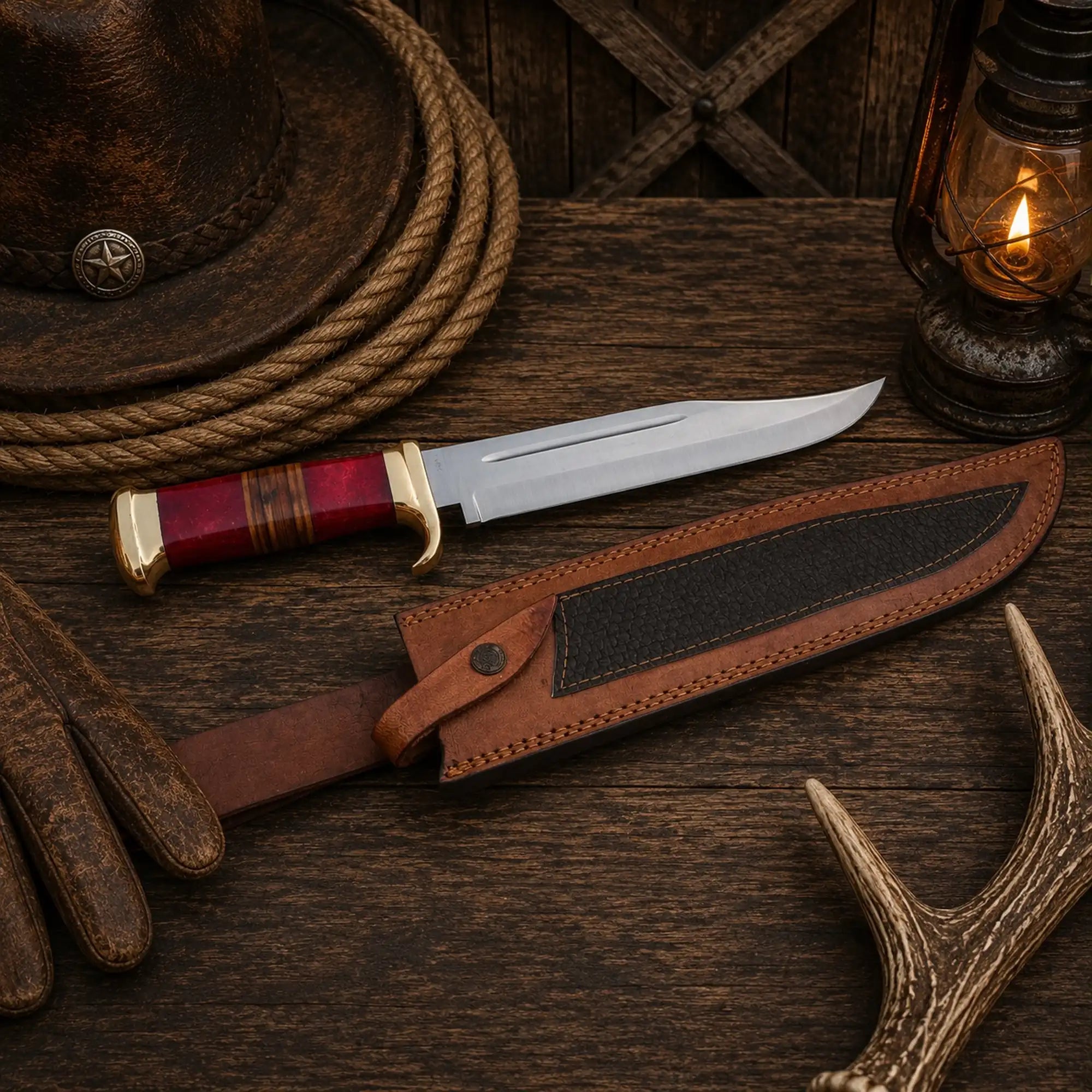 Seventeen-inch Bowie knife with a twelve-inch satin D2 steel blade
