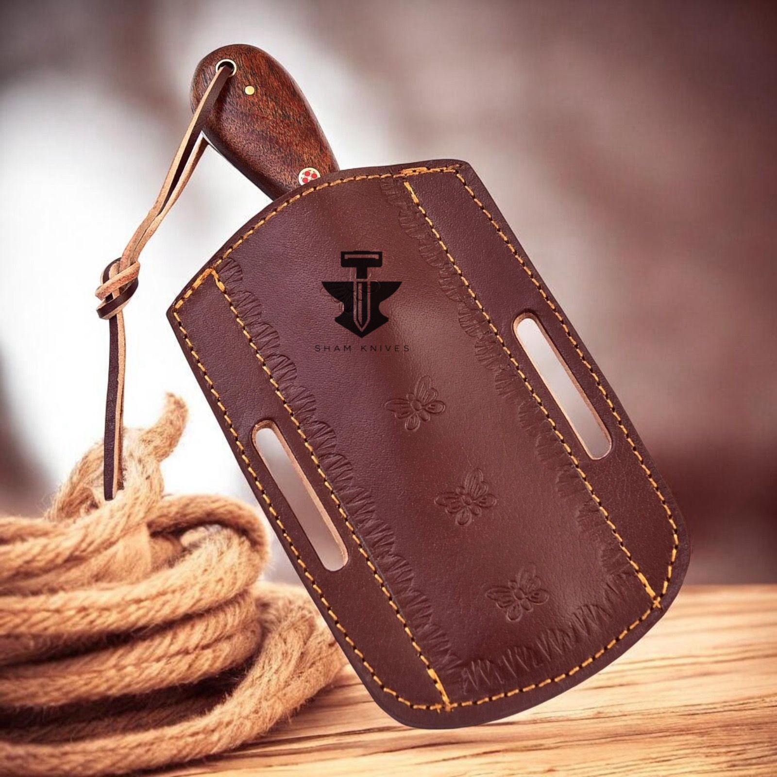 Hand Forged Damascus Steel Bull Cutter Knife with Rosewood Handle