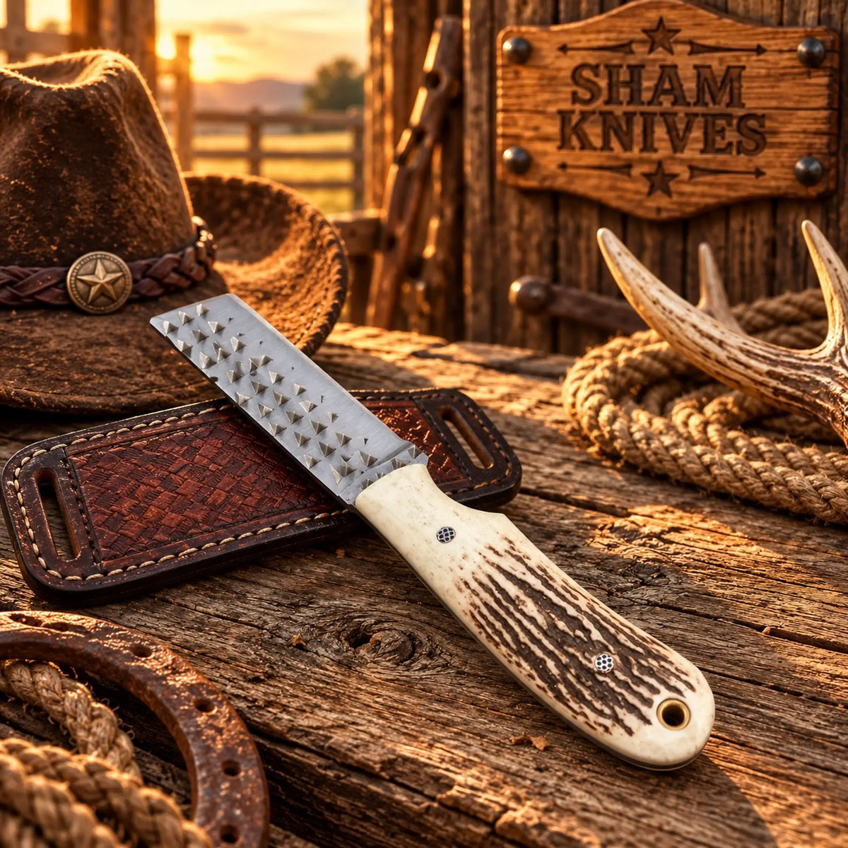 Four-inch squared rasp steel blade with crosshatched texture and a satin-finished lower section
