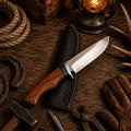 440C steel fixed blade outdoor camping hunting knife with leather sheath