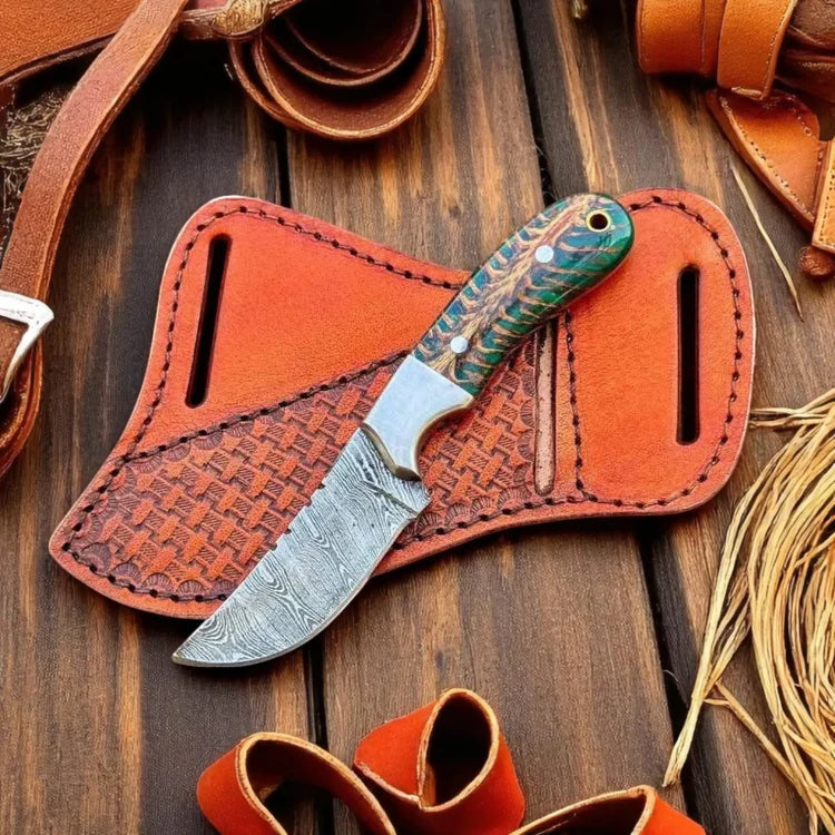 Ranch Cowboy Knife With Belt Sheath – Green Epoxy Pine Cone Resin Handle