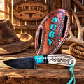 All-Rounder Cowboy Knife – 4" D2 Steel, Antler & Turquoise Handle - SHAM KNIVESCowboy KnifeSHAM KNIVESCowboy knife with antler and turquoise-accented handle and pancake belt leather sheath
