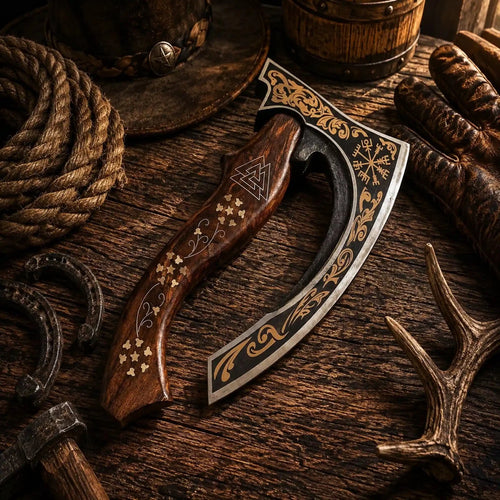 All Season Carbon Steel Pizza Cutter Axe – Brass Inlay Rosewood - SHAM KNIVESpizza cutter axeSHAM KNIVESAll Season carbon steel pizza cutter axe with brass inlay rosewood handle
