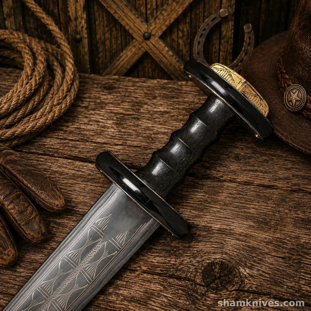 Anglo-Saxon Spatha Sword – D2 Etched Steel Medieval Replica - SHAM KNIVESswordsSHAM KNIVESAnglo Saxon Spatha sword with hand forged D2 etched steel blade