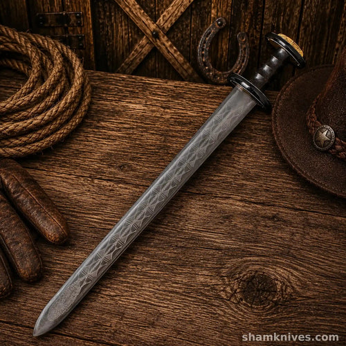Anglo-Saxon Spatha Sword – D2 Etched Steel Medieval Replica - SHAM KNIVESswordsSHAM KNIVESCollector grade medieval Spatha sword with wood leather wrapped grip