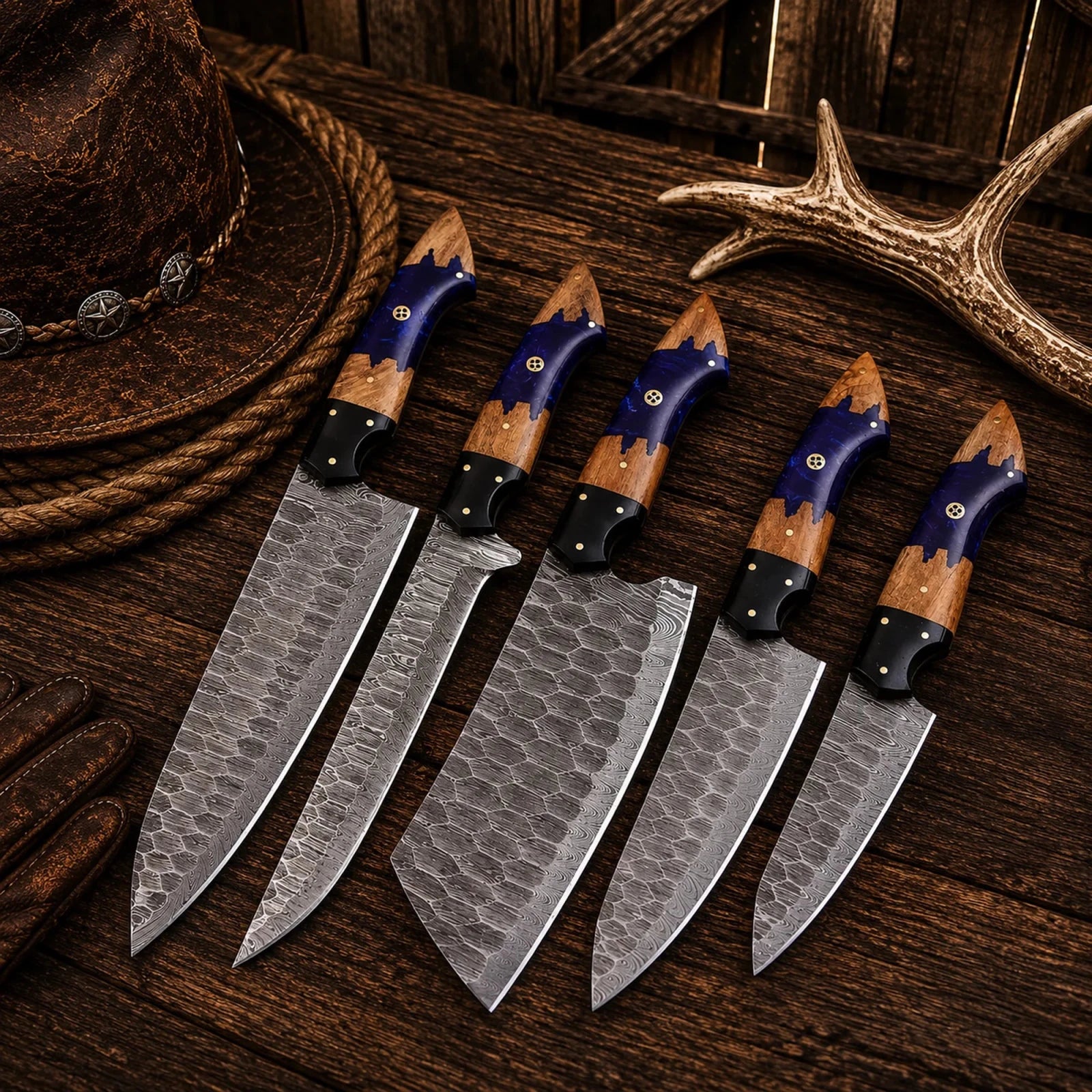 Artisan Damascus Chef Knife Set – Professional Kitchen Collection - SHAM KNIVESkitchen knifesSHAM KNIVESPremium handcrafted Damascus chef knives for home and professional kitchens.