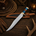 Australian Outback D2 Bowie knife with blue resin and leather handle