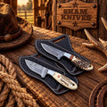 Back belt cowboy field dressing knife pair with D2 and Damascus steel blades