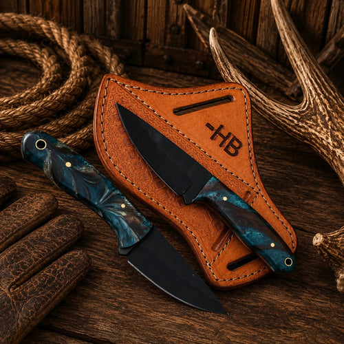 Best Cowboy Field Knife Set – Powder Coated D2 Steel & Resin Handle - SHAM KNIVESCowboy KnifeSHAM KNIVESHandmade cowboy skinning knife set with D2 steel blades and resin handles.