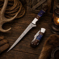 Best Duo Damascus steel fillet and pocket folding knife with exotic wood handles