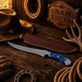 Blue Mesa Damascus steel fillet knife with blue resin handle