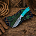 Blue Outlaw Cowboy Hunting Knife – Damascus Steel Turquoise Handle - SHAM KNIVESHunting KnifesSHAM KNIVESBlue Outlaw cowboy hunting knife with Damascus steel blade and turquoise handle