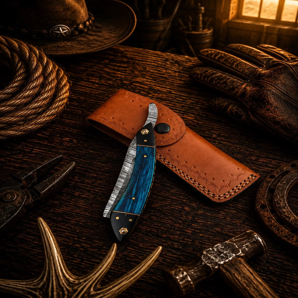 Handmade Damascus shaving razor for professional barbers