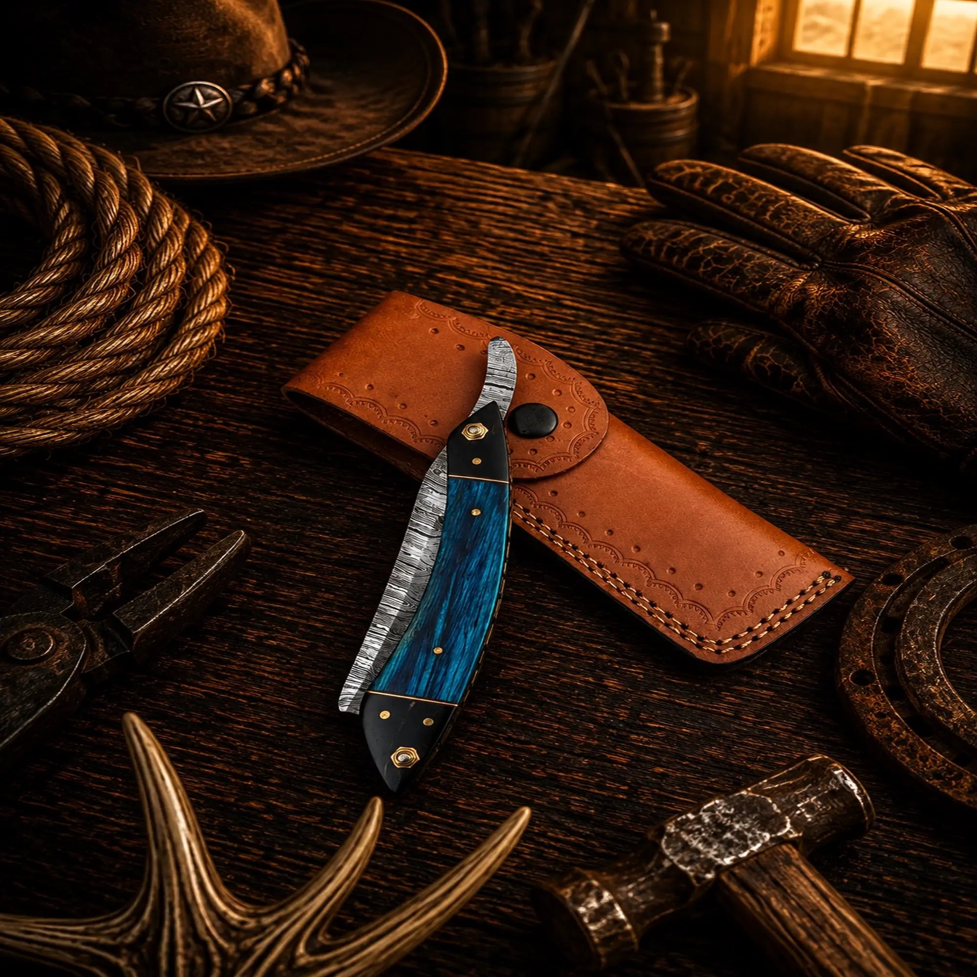 Handmade Damascus shaving razor for professional barbers