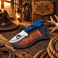 Blue Ridgeline D2 cowboy skinning knife with blue epoxy handle