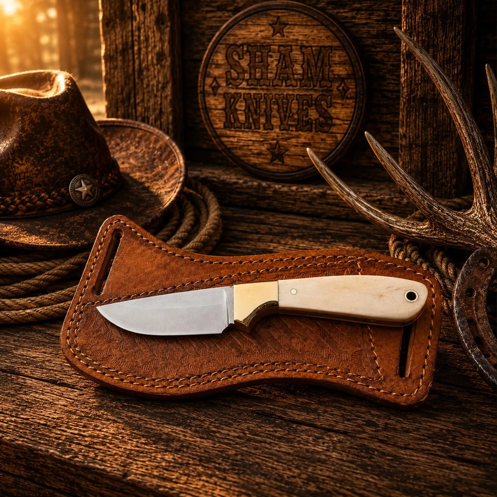 Bone Buckaroo skinning knife with a 3.25-inch D2 steel blade