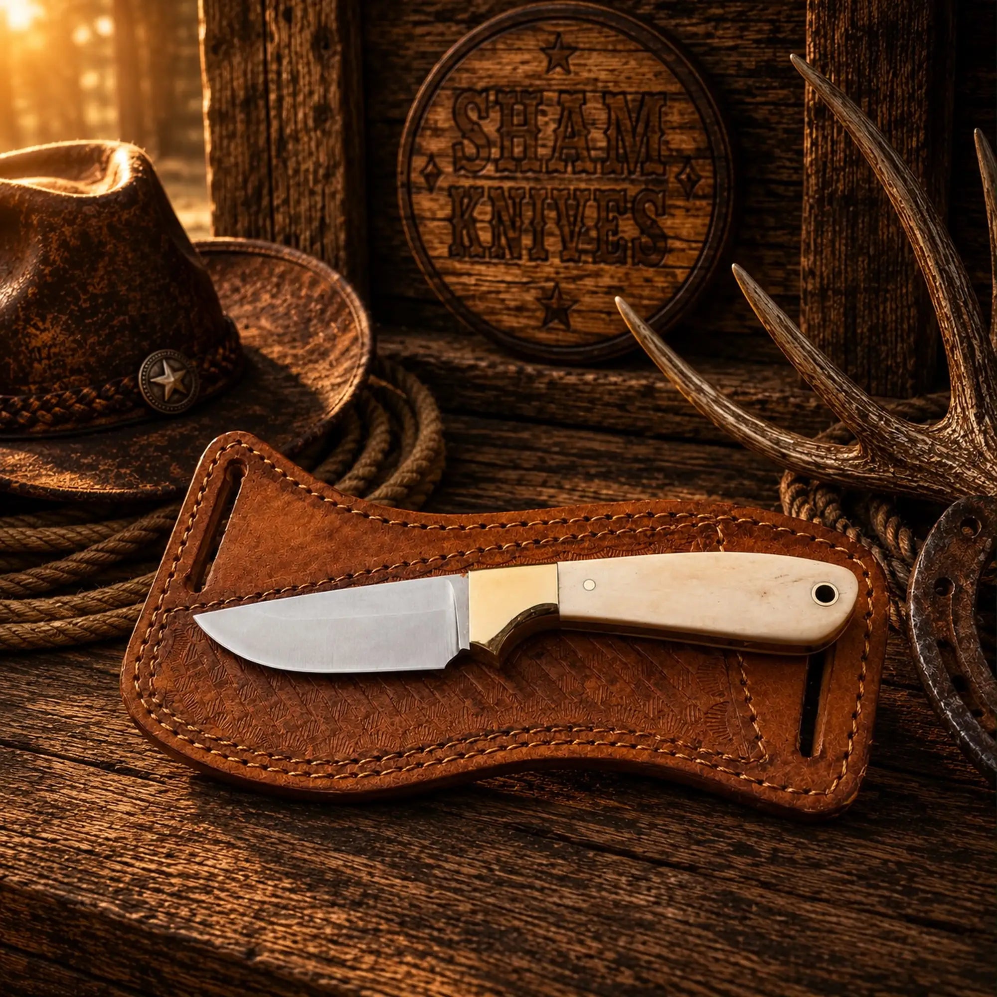Bone Buckaroo skinning knife with a 3.25-inch D2 steel blade