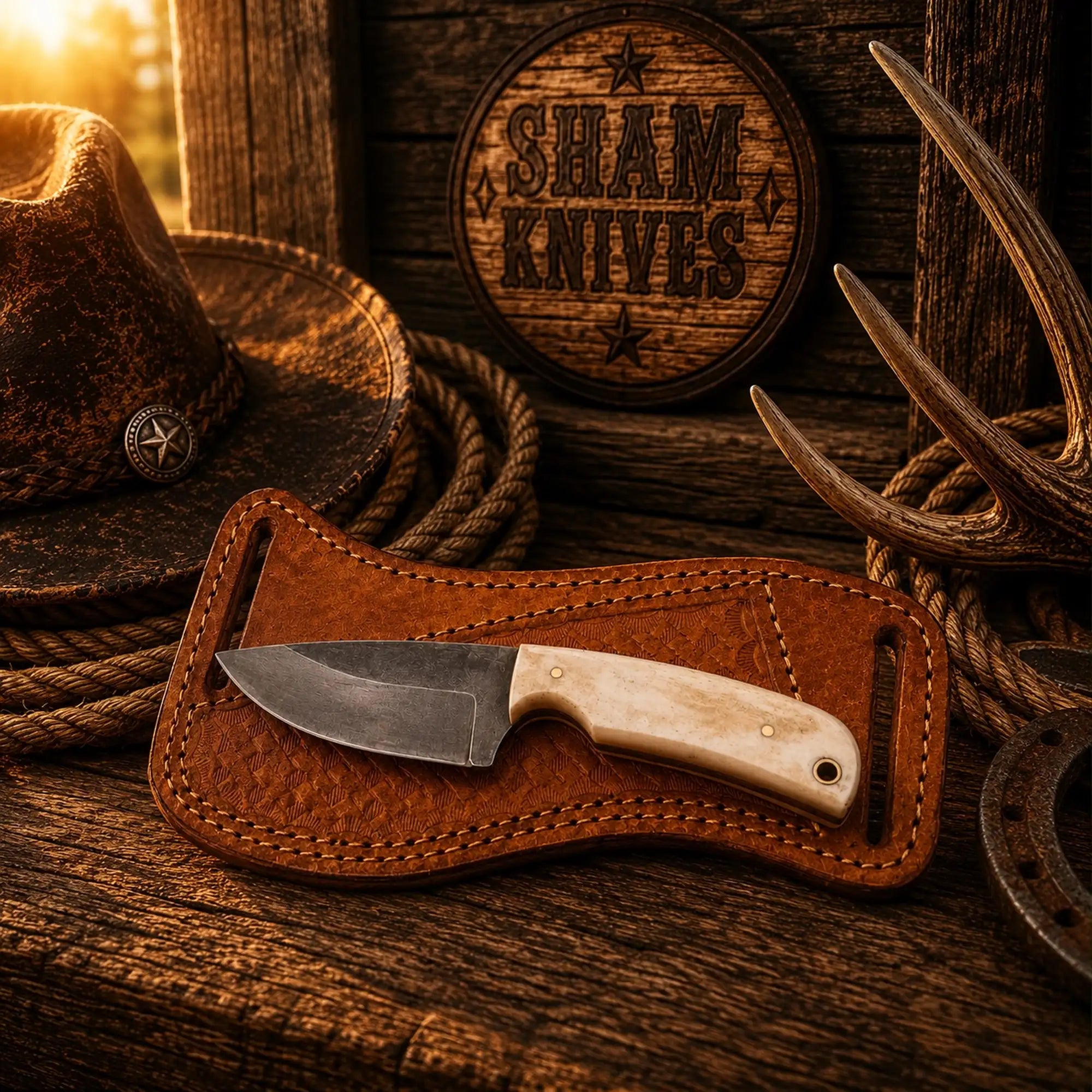 Bone handle Buckaroo knife with a 3.25-inch D2 acid-wash blade