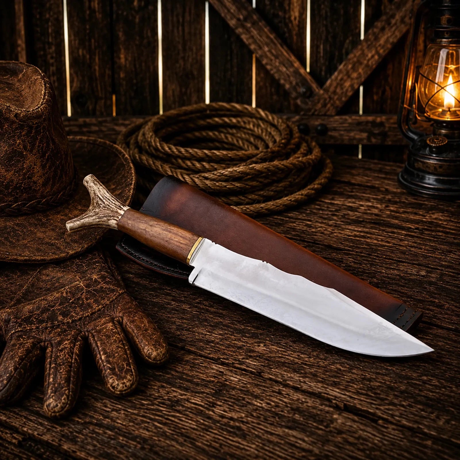 Bowie Knife Handmade | Frontier Inspired Antler Handle - SHAM KNIVESBowie knifeSHAM KNIVESHandmade Bowie knife with frontier inspired antler handle and leather sheath