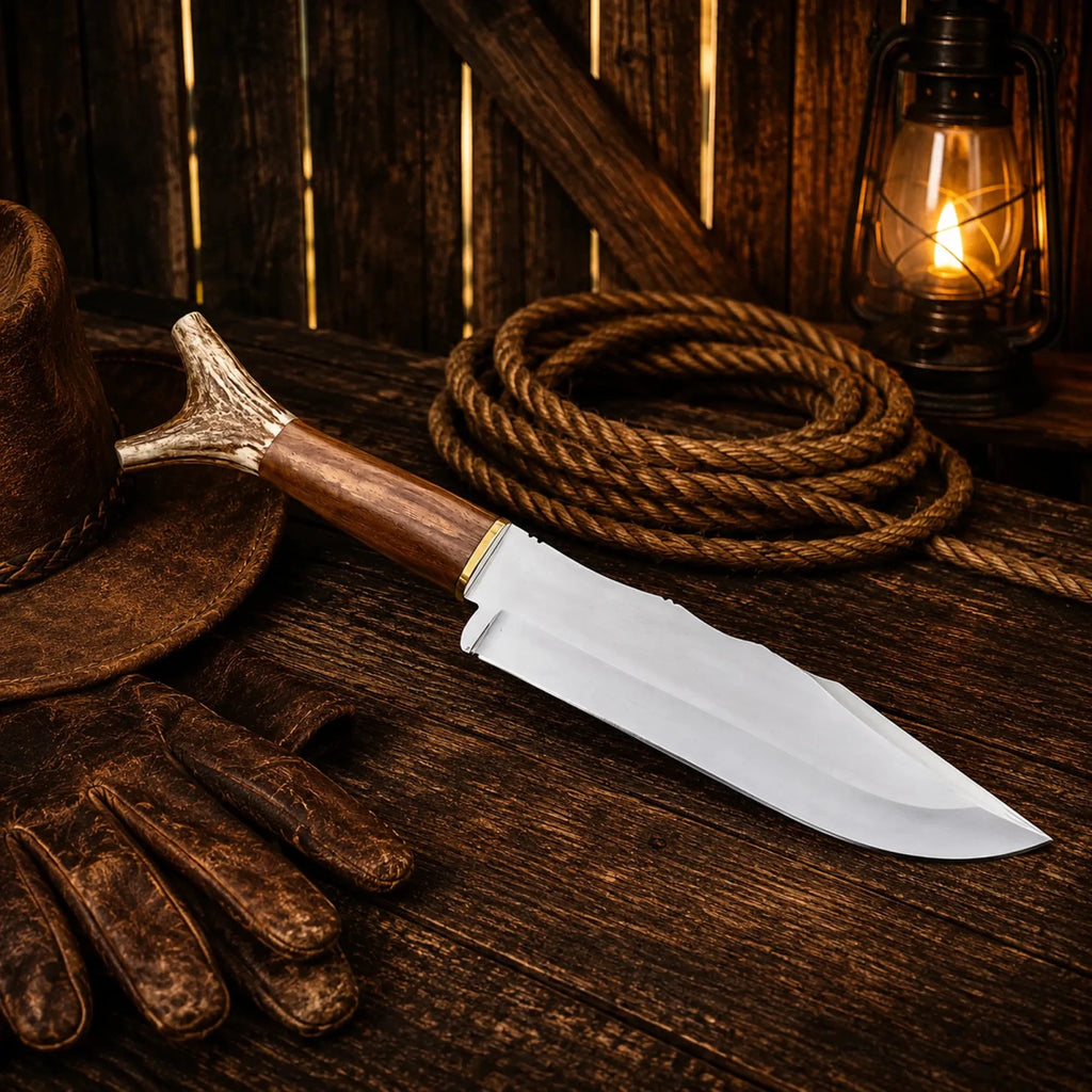 Bowie Knife Handmade | Frontier Inspired Antler Handle - SHAM KNIVESBowie knifeSHAM KNIVESRustic Bowie knife handmade with polished finish blade and handle