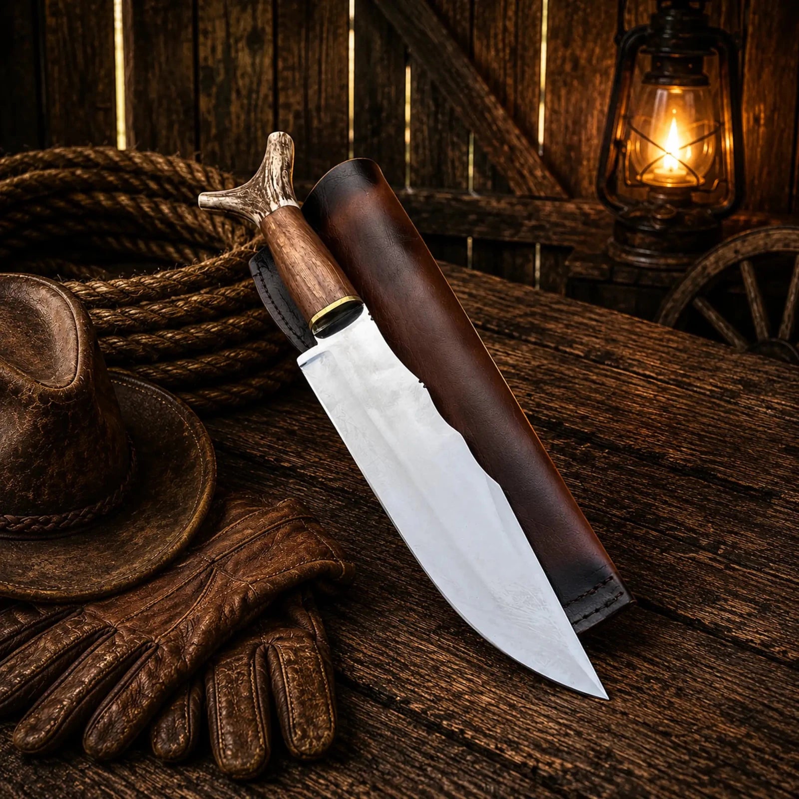 Bowie Knife Handmade | Frontier Inspired Antler Handle - SHAM KNIVESBowie knifeSHAM KNIVESPremium handmade Bowie knife featuring antler handle craftsmanship leather sheath