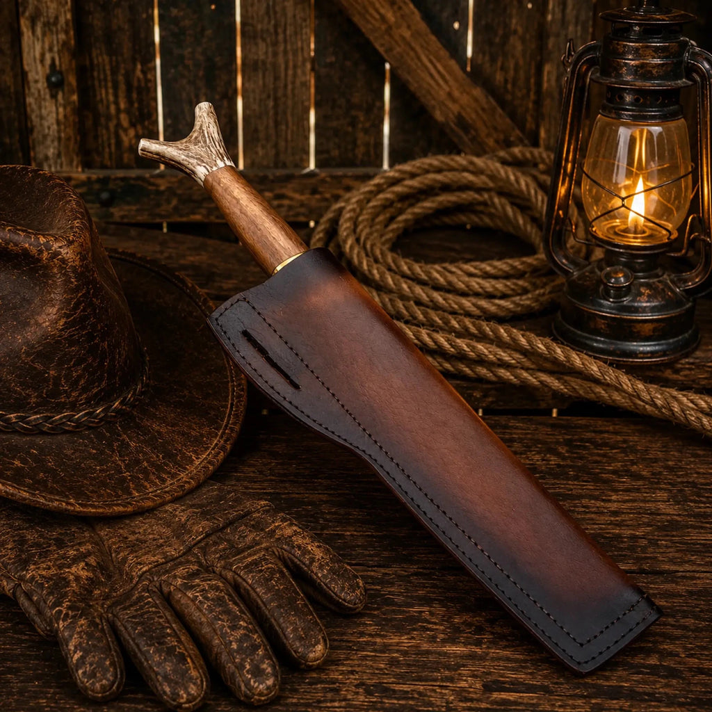 Bowie Knife Handmade | Frontier Inspired Antler Handle - SHAM KNIVESBowie knifeSHAM KNIVESFrontier style Bowie knife with leather sheath and wooden grip