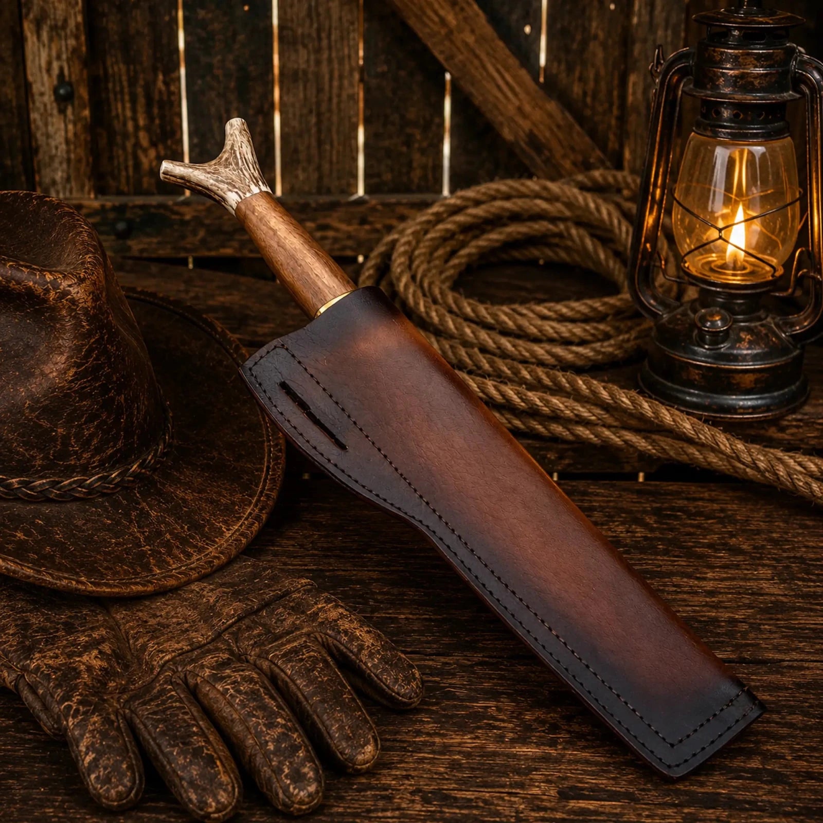 Bowie Knife Handmade | Frontier Inspired Antler Handle - SHAM KNIVESBowie knifeSHAM KNIVESFrontier style Bowie knife with leather sheath and wooden grip