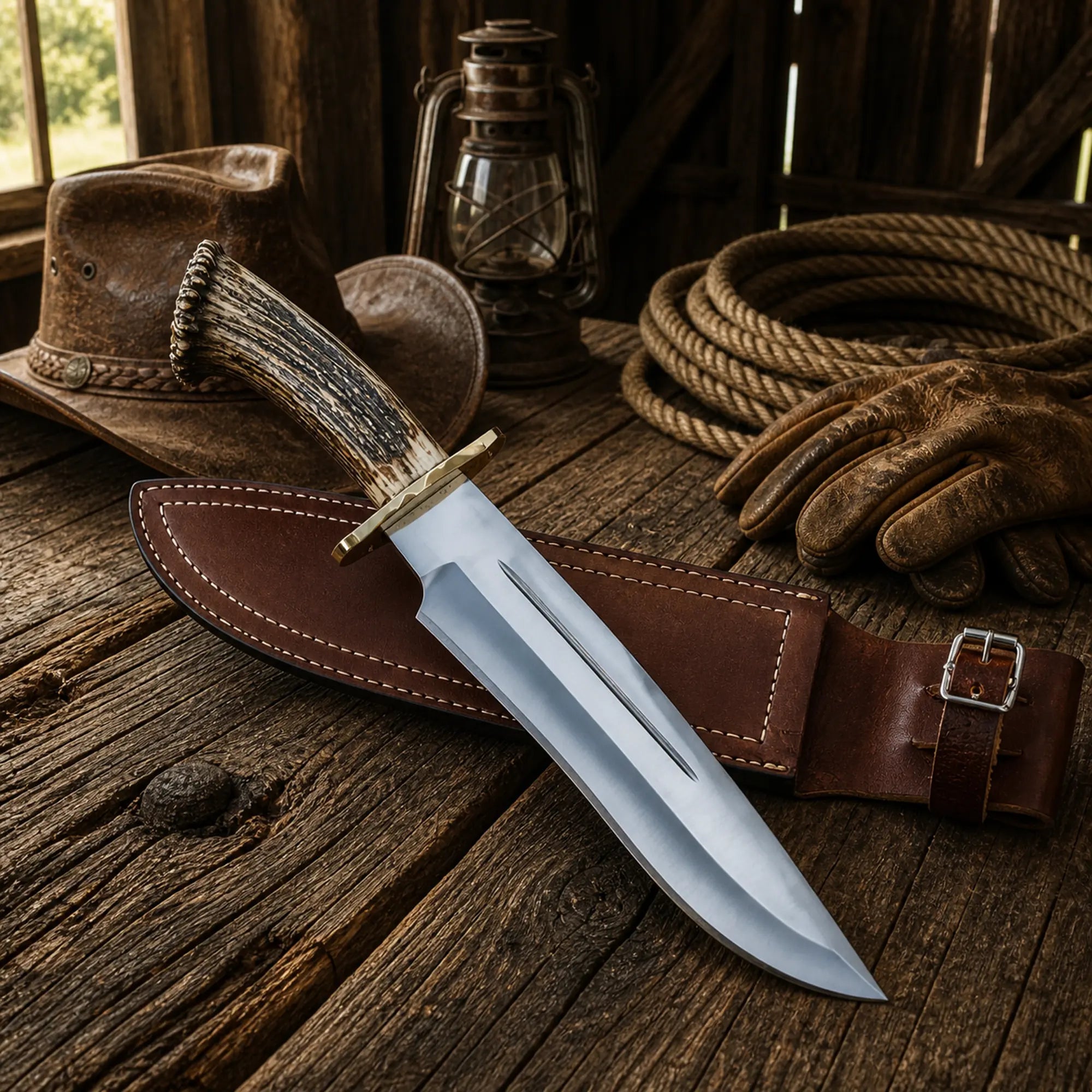 Handmade bowie knife high carbon steel rustic western style