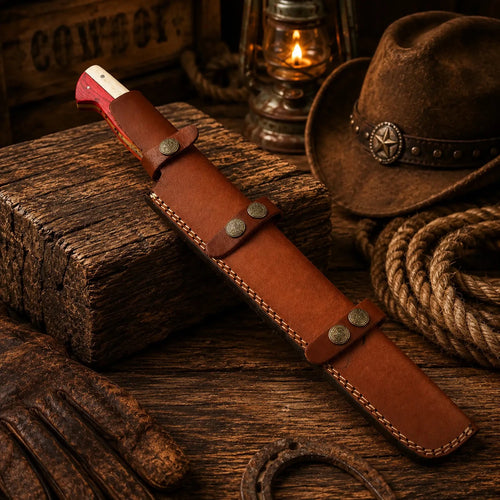 Brisket Chef Knife – D2 Steel Blade Texas Flag Handle - SHAM KNIVESchef knifeSHAM KNIVES Hand forged brisket slicing knife for BBQ and meat cutting with leather sheath