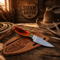 Buckaroo skinning belt knife with D2 steel blade and genuine sheep horn handle