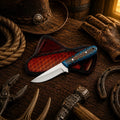 Handmade Buckaroo Style Cowboy Knife with D2 steel blade and turquoise pine cone handle.