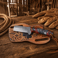 Bull Cutter Knife Rasp Steel Blade Epoxy Resin Handle Sheath - SHAM KNIVESCowboy KnifeSHAM KNIVES Handmade bull cutter knife with rasp steel blade epoxy resin handle and leather sheath on rustic wooden barn table