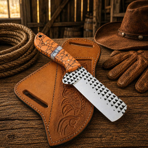 Bullcutter Knife Rasp Steel Blade Turquoise Handle Leather - SHAM KNIVESCowboy KnifeSHAM KNIVESHandmade bullcutter knife rasp steel blade turquoise handle leather sheath