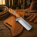 Handmade bullcutter knife rasp steel blade turquoise handle leather sheath