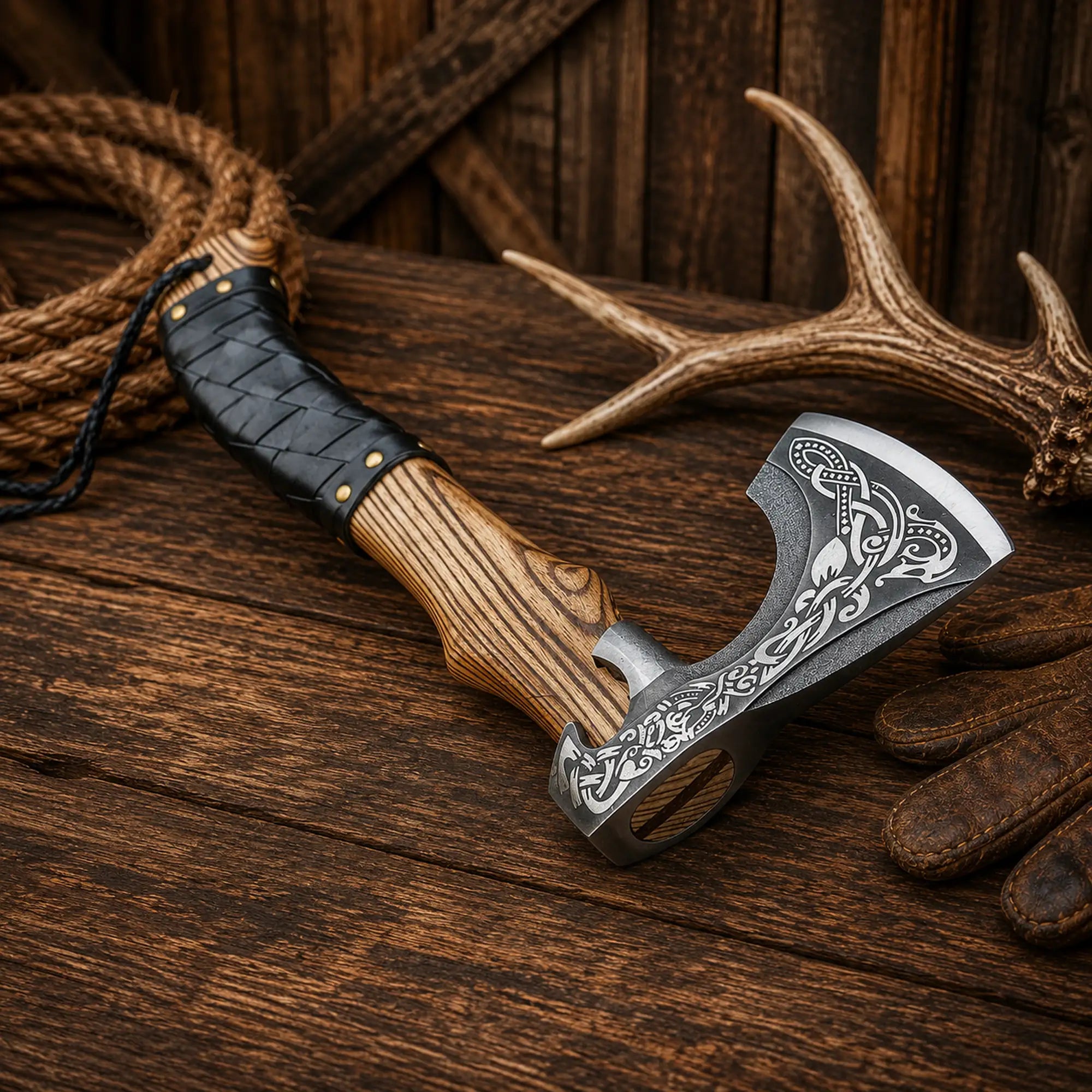 Handmade bushcraft axe inspired by traditional Viking craftsmanship.