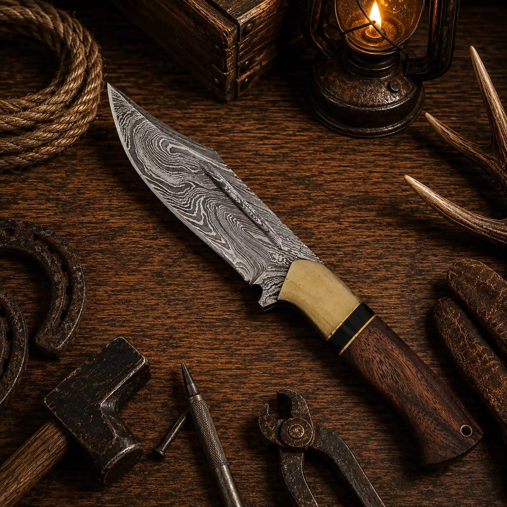Bushcraft Damascus steel fixed blade outdoor camping hunting knife