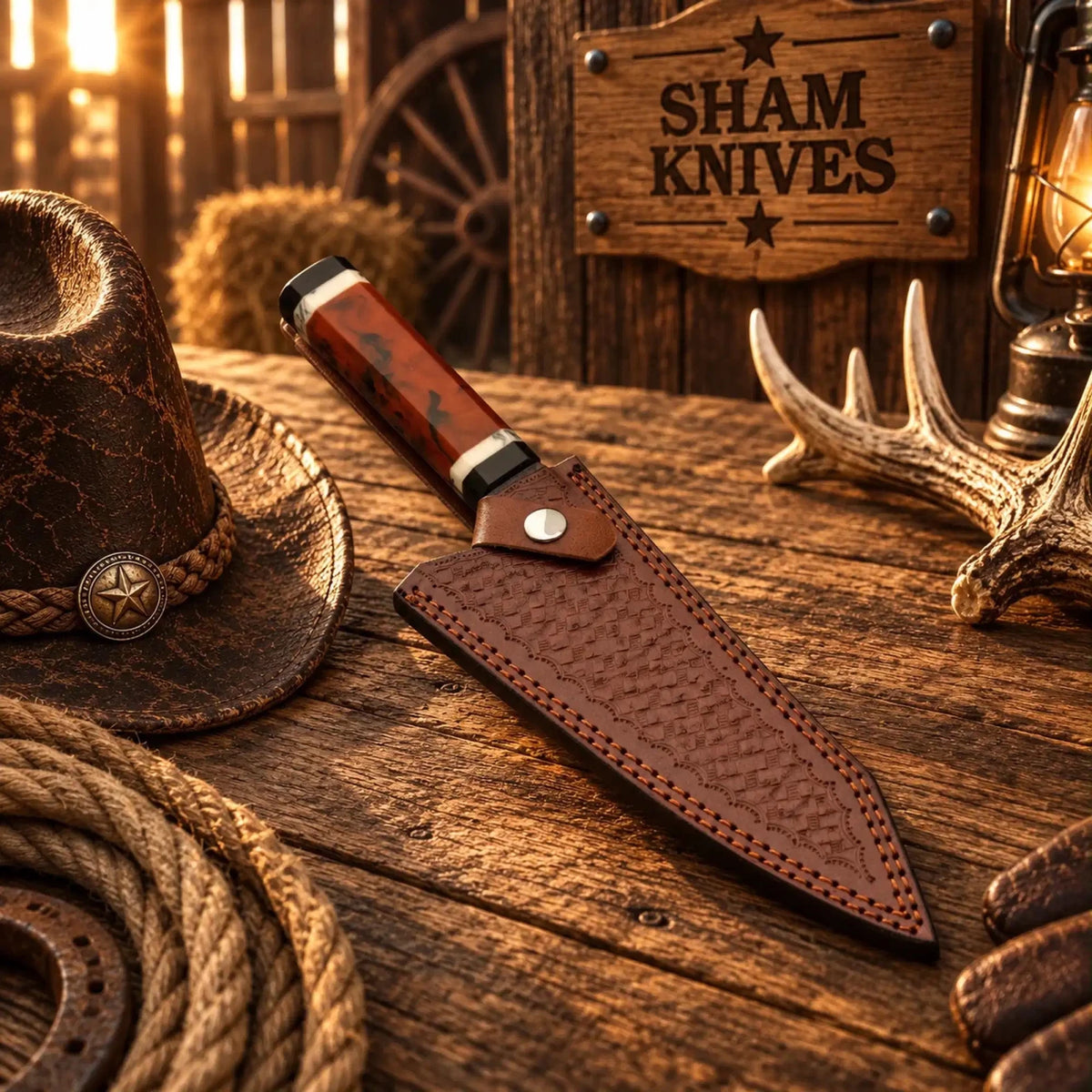 Buy K-Tip Gyuto Style Copper Damascus Chef Knife – Octagonal Resin Handle - SHAM KNIVESCopper Damascus Chef knifeSHAM KNIVESK-tip Gyuto blade with layered Damascus and copper wave pattern