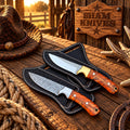 Canyon Fire cowboy skinner knife set with rasp and Damascus steel blades